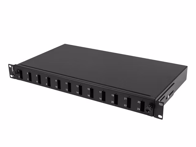 RACKMOUNT 19" 1U FIBER PATCHPANEL LANBERG 12XSC DUPLEX / 12XLC QUAD SVART + TILLBEHÖR