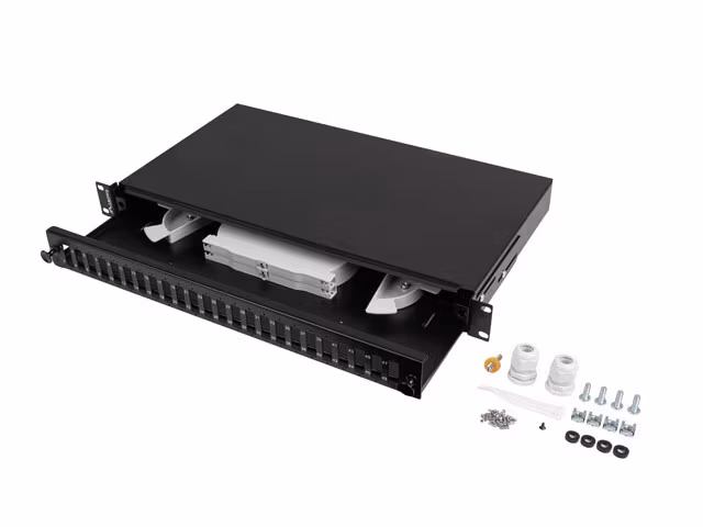 RACKMOUNT 19" 1U FIBER PATCHPANEL LANBERG 24XSC DUPLEX / 24XLC QUAD SVART + TILLBEHÖR