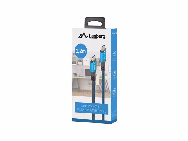 USB-C M/M 4.0 KABEL 1,2M 100W 8K 30HZ SVART-BLÅ LANBERG