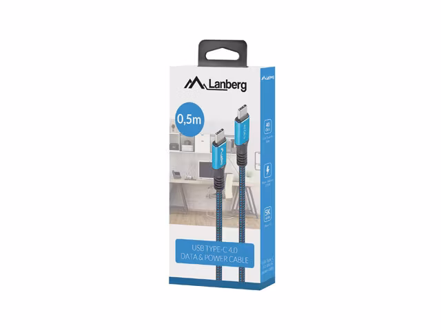 USB-C M/M 4.0 KABEL 0,5M 100W 8K 30HZ SVART-BLÅ LANBERG