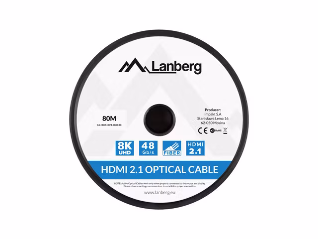 HDMI M/M V2.1 KABEL 80M OPTISK SVART AOC LANBERG
