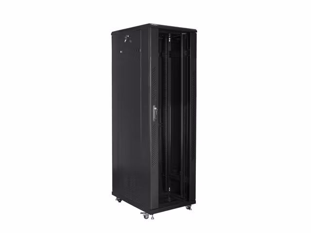 RACKSKÅP 19" FRISTÅENDE 42U/800X800 MED GLASDÖRR SVART LANBERG (MONTERAD)