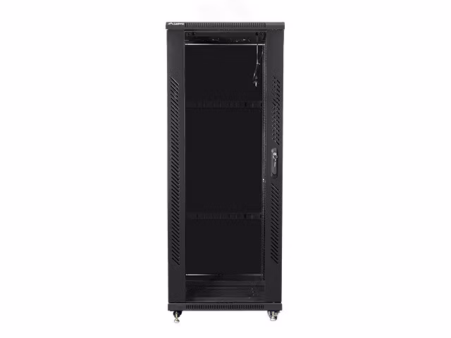 RACKSKÅP 19" FRISTÅENDE 32U/600X800 MED GLASDÖRR SVART LANBERG (MONTERAD)