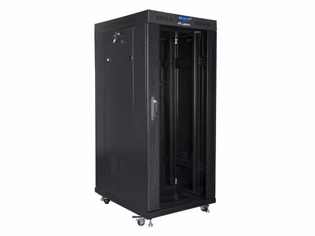 RACKSKÅP 19" FRISTÅENDE 27U/800X1200 (FLAT PACK) MED GLASDÖRR LCD SVART LANBERG