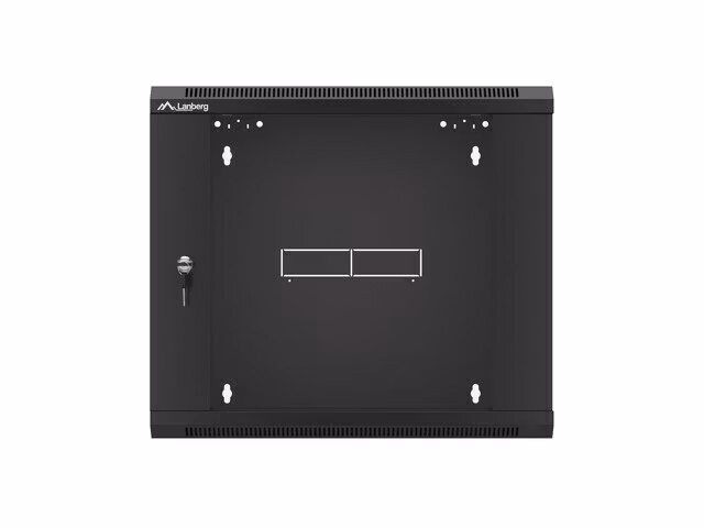 RACKSKÅP 19" VÄGGMONTERAT 9U/450 MED GLASDÖRR SVART LANBERG (MONTERAD)