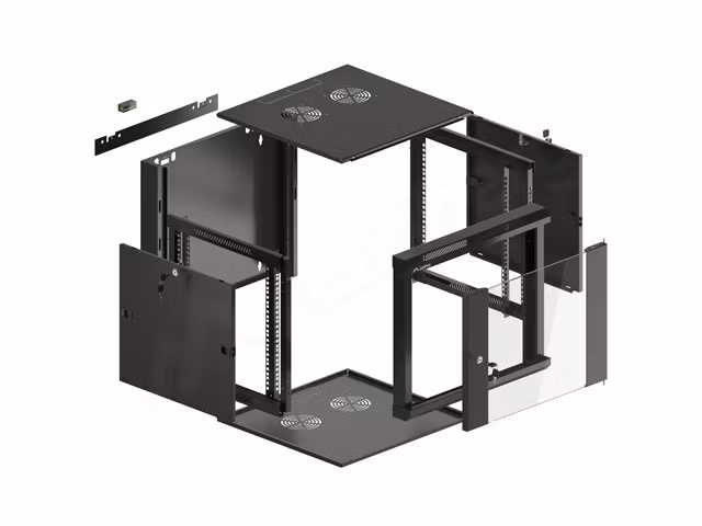 RACKSKÅP 19" VÄGGMONTERAT 9U/600 MED GLASDÖRR SVART LANBERG (MONTERAD)