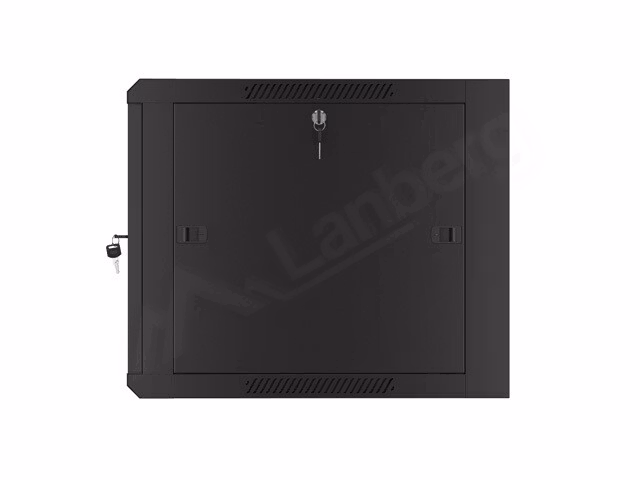 RACKSKÅP 19" VÄGGMONTERAT 9U/600 MED GLASDÖRR SVART LANBERG (MONTERAD)