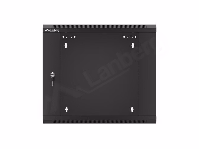 RACKSKÅP 19" VÄGGMONTERAT 9U/600 MED GLASDÖRR SVART LANBERG (MONTERAD)