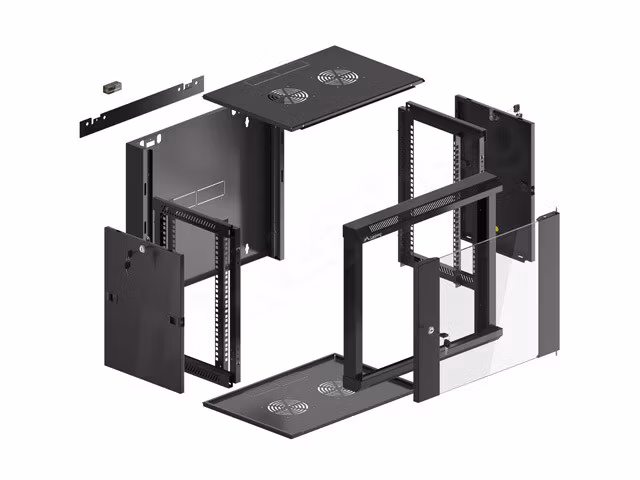 RACKSKÅP 19" VÄGGMONTERAT 9U/450 MED GLASDÖRR SVART LANBERG (MONTERAD)