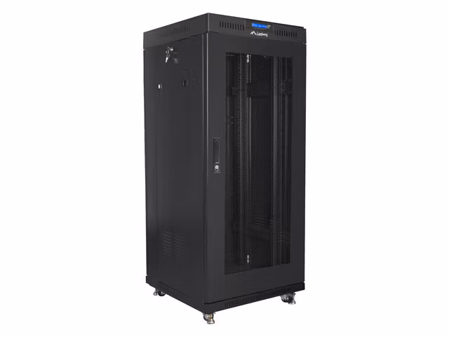 RACKSKÅP 19" FRISTÅENDE 27U/600X600 (FLAT PACK) MED NÄTDÖRR LCD SVART LANBERG V2