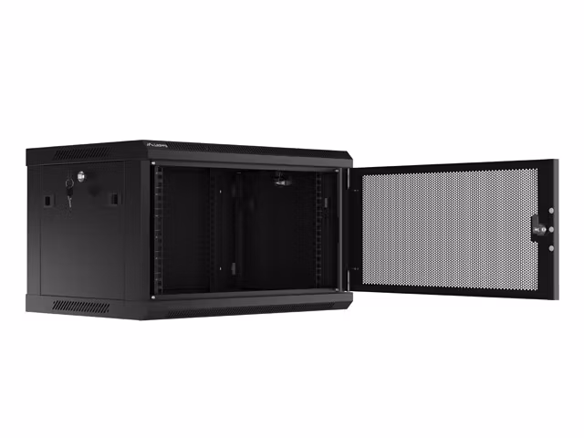 RACKSKÅP 19" VÄGGMONTERAT 6U/600X450 MED PERFORERAD DÖRR SVART LANBERG (FLAT PACK)