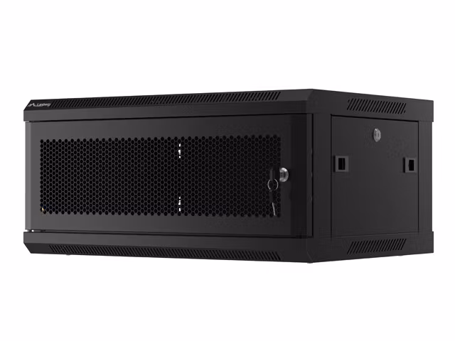 RACKSKÅP 19" VÄGGMONTERAT 4U/600X450 MED PERFORERAD DÖRR SVART LANBERG (FLAT PACK)