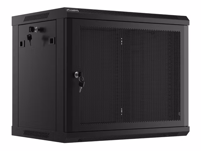 RACKSKÅP 19" VÄGGMONTERAT 9U/600X450 MED PERFORERAD DÖRR SVART LANBERG (FLAT PACK)