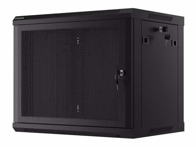 RACKSKÅP 19" VÄGGMONTERAT 9U/600X450 MED PERFORERAD DÖRR SVART LANBERG (FLAT PACK)