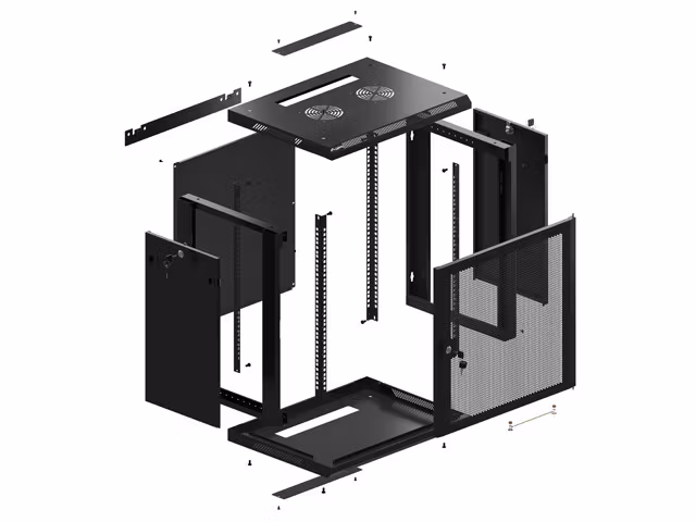 RACKSKÅP 19" VÄGGMONTERAT 12U/600X450 MED PERFORERAD DÖRR SVART LANBERG (FLAT PACK)