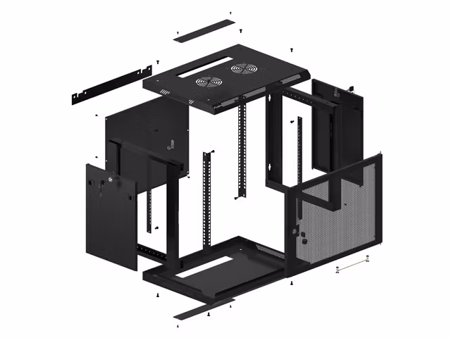 RACKSKÅP 19" VÄGGMONTERAT 9U/600X450 MED PERFORERAD DÖRR SVART LANBERG (FLAT PACK)