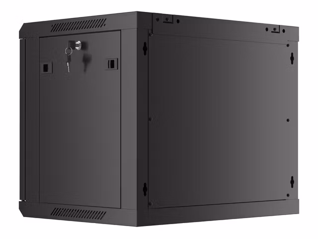 RACKSKÅP 19" VÄGGMONTERAT 9U/600X450 MED PERFORERAD DÖRR SVART LANBERG (FLAT PACK)