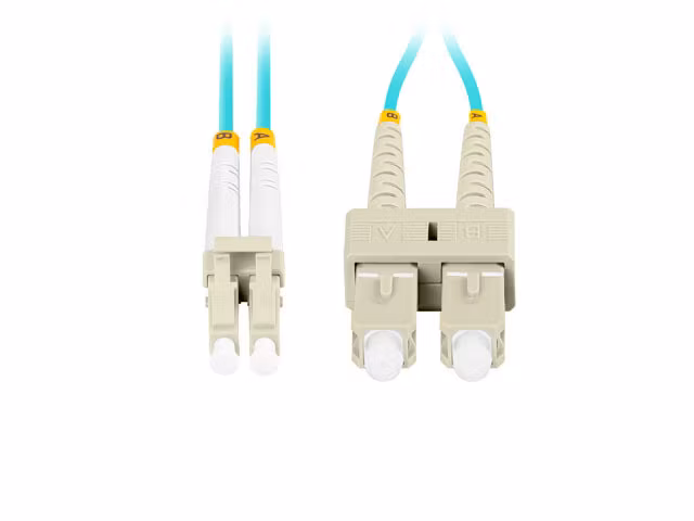 FIBEROPTISK PATCHKABEL MM LC/UPC-SC/UPC DUPLEX 2M LSZH OM3 50/125 3,0MM AQUA LANBERG