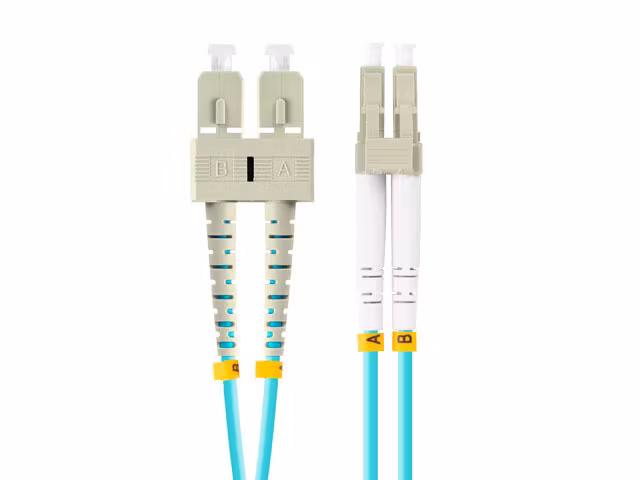 FIBEROPTISK PATCHKABEL MM LC/UPC-SC/UPC DUPLEX 5M LSZH OM3 50/125 3,0MM AQUA LANBERG