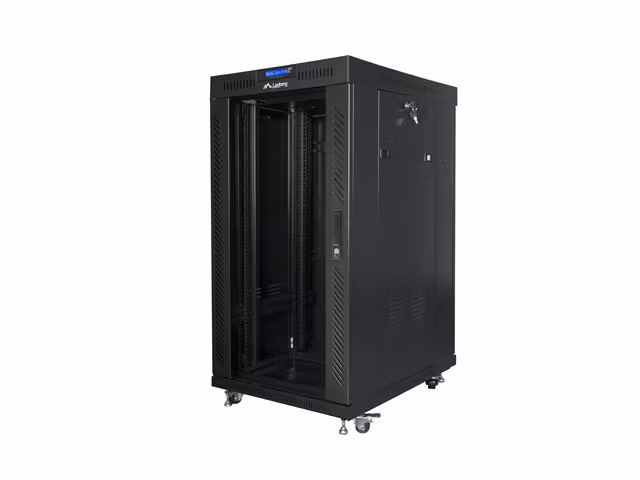 RACKSKÅP 19" FRISTÅENDE 22U/600X800 (FLAT PACK) MED GLASDÖRR LCD SVART LANBERG V2