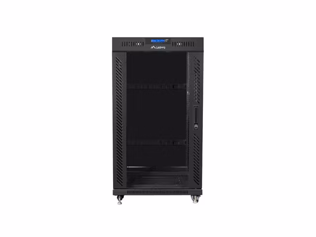 RACKSKÅP 19" FRISTÅENDE 22U/600X800 (FLAT PACK) MED GLASDÖRR LCD SVART LANBERG V2