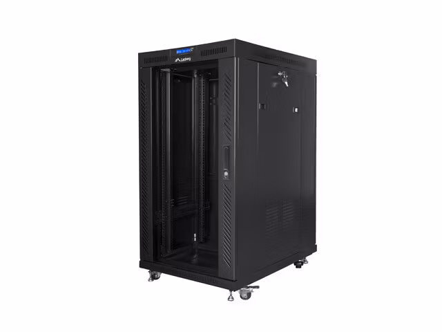 RACKSKÅP 19" FRISTÅENDE 22U/800X1000 (FLAT PACK) MED GLASDÖRR LCD SVART LANBERG V2