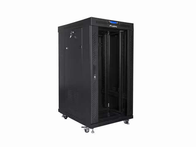 RACKSKÅP 19" FRISTÅENDE 22U/600X800 (FLAT PACK) MED GLASDÖRR LCD SVART LANBERG V2