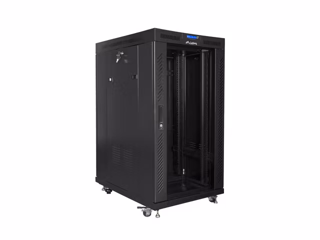 RACKSKÅP 19" FRISTÅENDE 22U/800X1000 (FLAT PACK) MED GLASDÖRR LCD SVART LANBERG V2