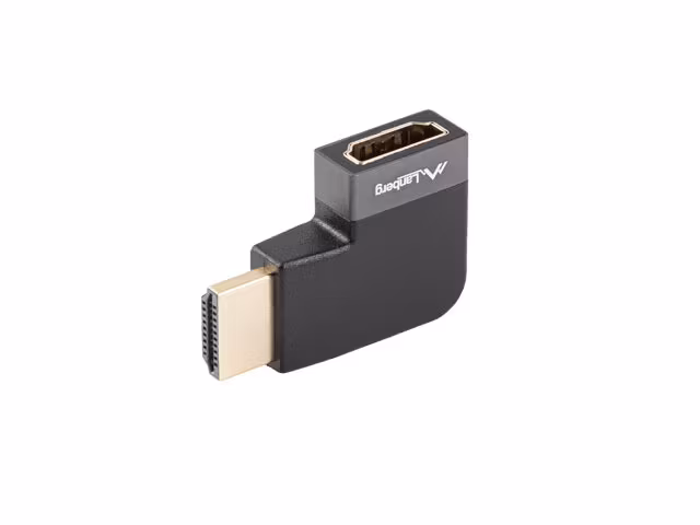 undefinedHDMI(M)->HDMI(F) ADAPTER 8K VINKLAD HÖGER ALUMINIUM SILVER LANBERGundefined