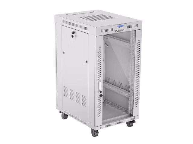 RACKSKÅP 19" FRISTÅENDE 22U/600X800 (FLAT PACK) MED GLASDÖRR LCD GRÅ LANBERG V2