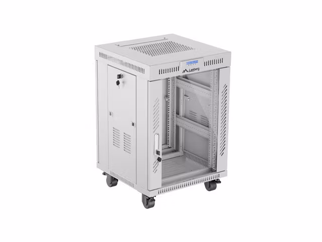RACKSKÅP 19" FRISTÅENDE 15U/600X600 (FLAT PACK) MED GLASDÖRR LCD GRÅ LANBERG V2
