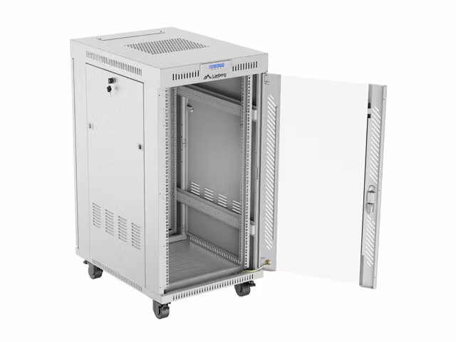 RACKSKÅP 19" FRISTÅENDE 22U/600X800 (FLAT PACK) MED GLASDÖRR LCD GRÅ LANBERG V2