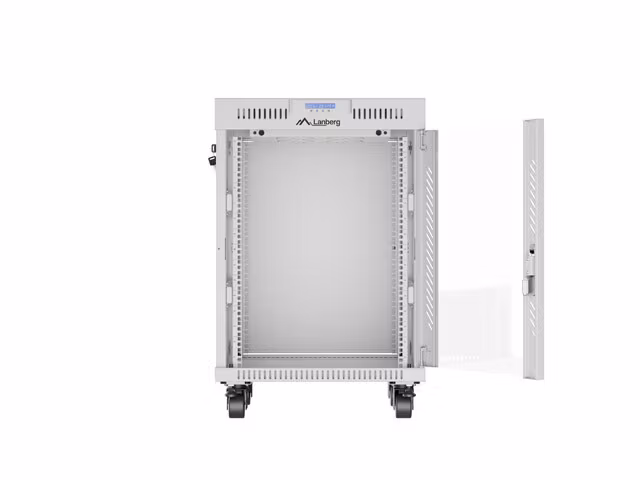 RACKSKÅP 19" FRISTÅENDE 15U/600X600 (FLAT PACK) MED GLASDÖRR LCD GRÅ LANBERG V2