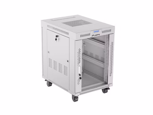 RACKSKÅP 19" FRISTÅENDE 15U/600X800 (FLAT PACK) MED GLASDÖRR LCD GRÅ LANBERG V2