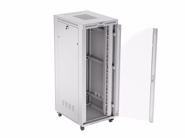RACKSKÅP 19" FRISTÅENDE 42U/800X1000 (FLAT PACK) MED GLASDÖRR LCD GRÅ LANBERG V2