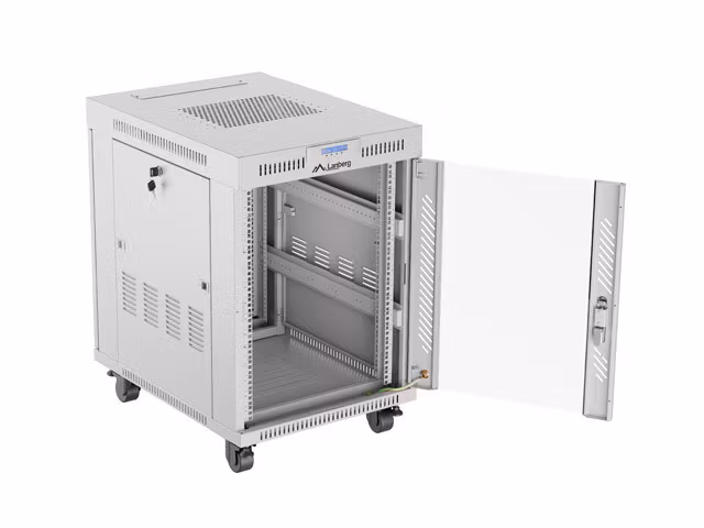 RACKSKÅP 19" FRISTÅENDE 15U/600X800 (FLAT PACK) MED GLASDÖRR LCD GRÅ LANBERG V2