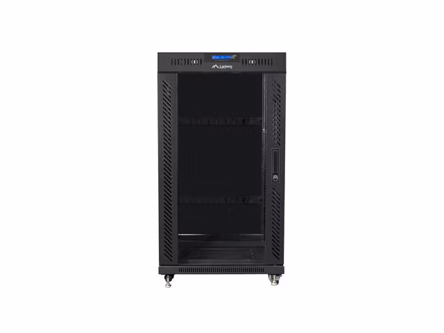 RACKSKÅP 19" FRISTÅENDE 22U/600X600 (FLAT PACK) MED GLASDÖRR LCD SVART LANBERG V2