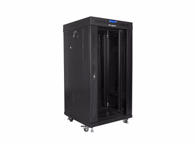 RACKSKÅP 19" FRISTÅENDE 22U/600X600 (FLAT PACK) MED GLASDÖRR LCD SVART LANBERG V2