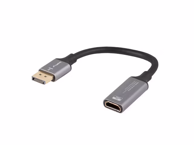 undefinedDISPLAYPORT(M)->HDMI(F) ADAPTER 4K PÅ KABEL 20CM SILVER LANBERGundefined