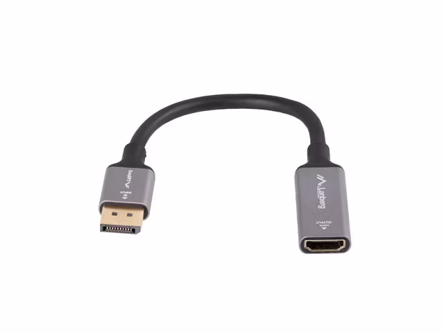 undefinedDISPLAYPORT(M)->HDMI(F) ADAPTER 4K PÅ KABEL 20CM SILVER LANBERGundefined