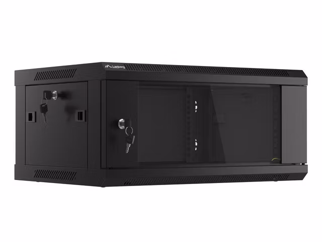 RACKSKÅP 19" VÄGGMONTERAT 4U/600X450 (FLAT PACK) MED GLASDÖRR SVART LANBERG V2