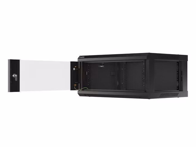 RACKSKÅP 19" VÄGGMONTERAT 4U/600X450 (FLAT PACK) MED GLASDÖRR SVART LANBERG V2