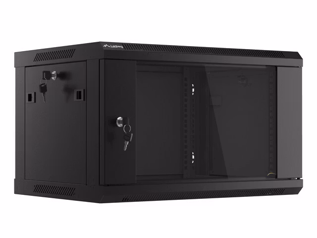 RACKSKÅP 19" VÄGGMONTERAT 6U/600X450 (FLAT PACK) MED GLASDÖRR SVART LANBERG V2