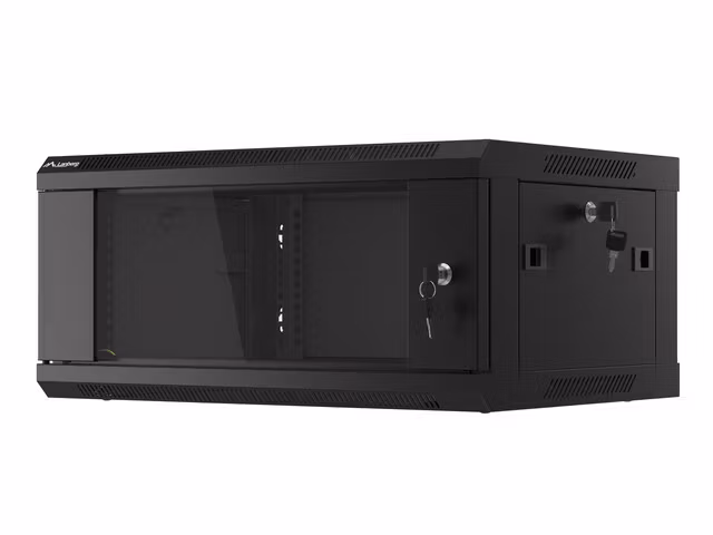 RACKSKÅP 19" VÄGGMONTERAT 4U/600X450 (FLAT PACK) MED GLASDÖRR SVART LANBERG V2