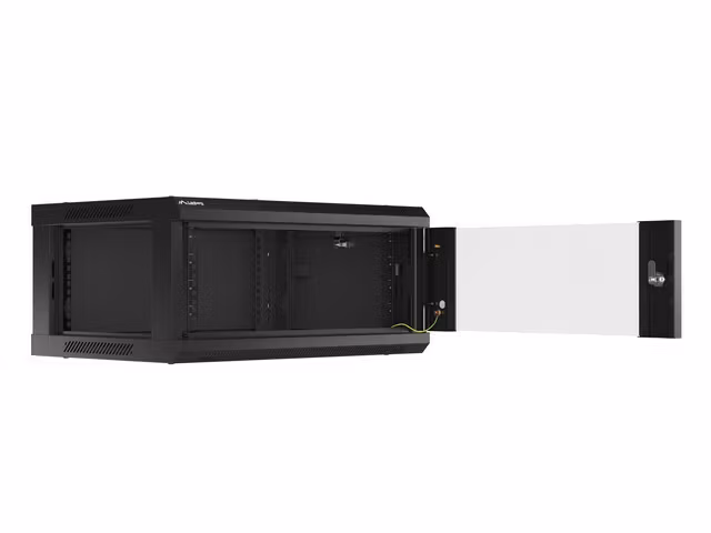 RACKSKÅP 19" VÄGGMONTERAT 4U/600X450 (FLAT PACK) MED GLASDÖRR SVART LANBERG V2