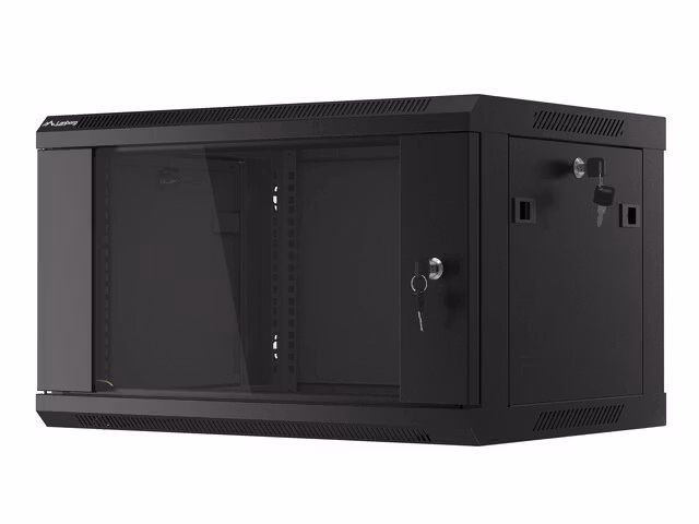 RACKSKÅP 19" VÄGGMONTERAT 6U/600X450 (FLAT PACK) MED GLASDÖRR SVART LANBERG V2