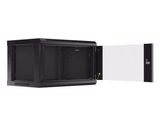 RACKSKÅP 19" VÄGGMONTERAT 6U/600X450 (FLAT PACK) MED GLASDÖRR SVART LANBERG V2
