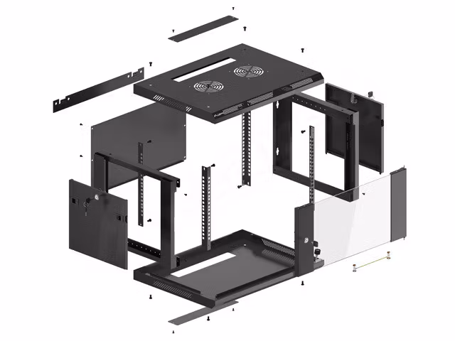 RACKSKÅP 19" VÄGGMONTERAT 6U/600X450 (FLAT PACK) MED GLASDÖRR SVART LANBERG V2