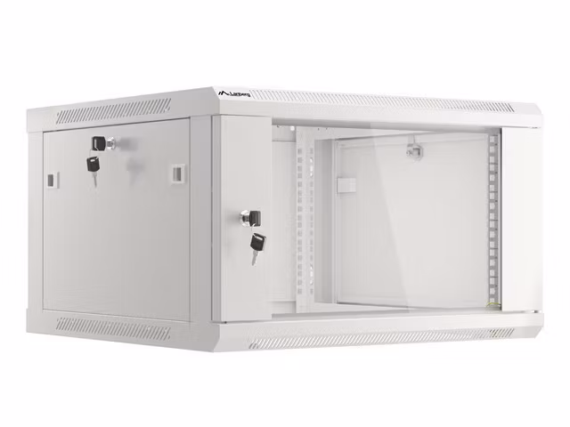 RACKSKÅP 19" VÄGGMONTERAT 6U/600X600 (FLAT PACK) MED GLASDÖRR GRÅ LANBERG V2