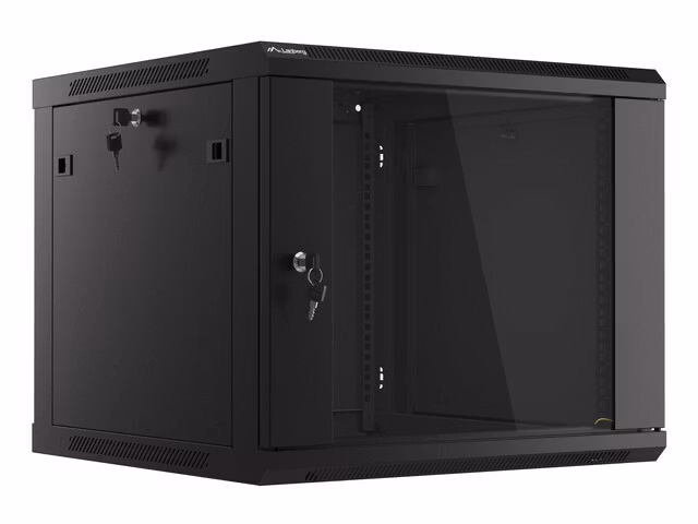 RACKSKÅP 19" VÄGGMONTERAT 9U/600X600 (FLAT PACK) V2 SVART LANBERG